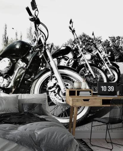 kundenspezifisches schwarz-weißes Motorrad-Wandbild namens Motorräder für Heimbüros, Männerhöhlen und Büroräume kundenspezifisches schwarz-weißes Motorrad-Wandbild namens Motorräder für Heimbüros, Männerhöhlen und Büroräume