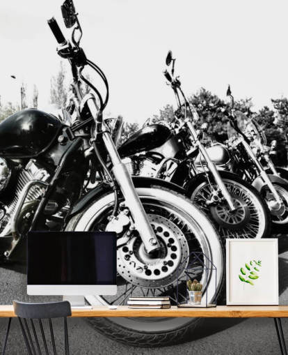 custom black and white motorcycle wall mural called Motorcycles for home offices, man caves and office spaces