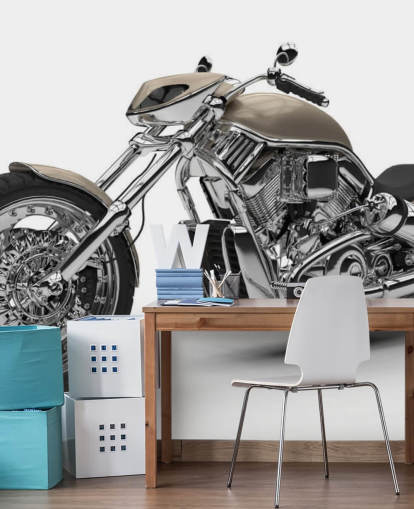 Motocicletta Chopper grigia su sfondo bianco