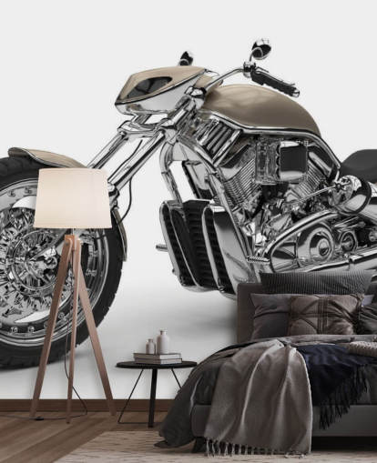 Grey Chopper Motorbike on White Background Wallpaper