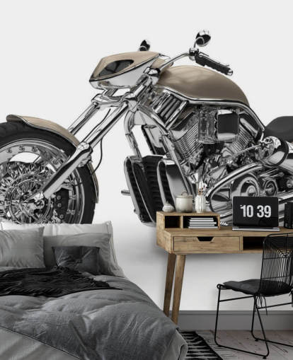 Papier peint Moto Chopper grise sur fond blanc