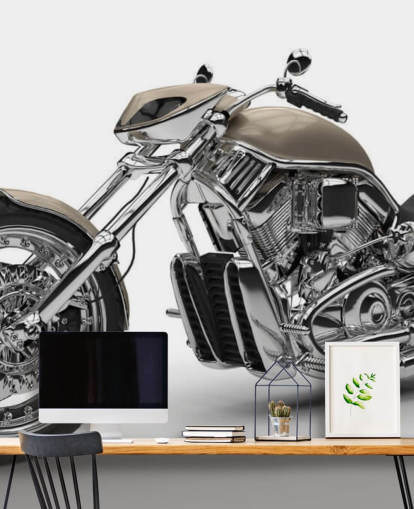 Grey Chopper Motorbike on White Background Wallpaper