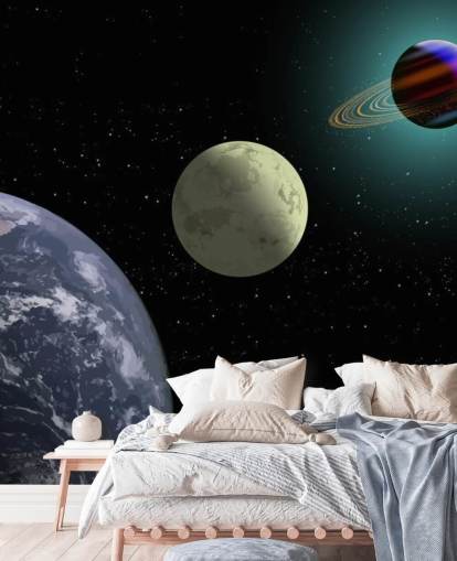 Earth Moon And Saturn Wallpaper Mural Earth Moon And Saturn Wallpaper Mural
