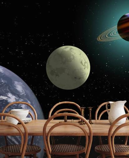 Earth Moon And Saturn Wallpaper Mural