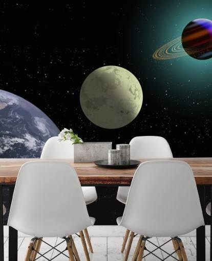 Earth Moon And Saturn Wallpaper Mural