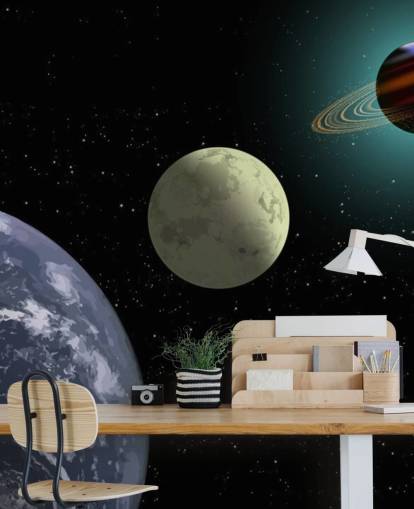Erde, Mond und Saturn Fototapete Erde, Mond und Saturn Fototapete