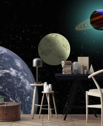 Carta da parati murale con luna e Saturno