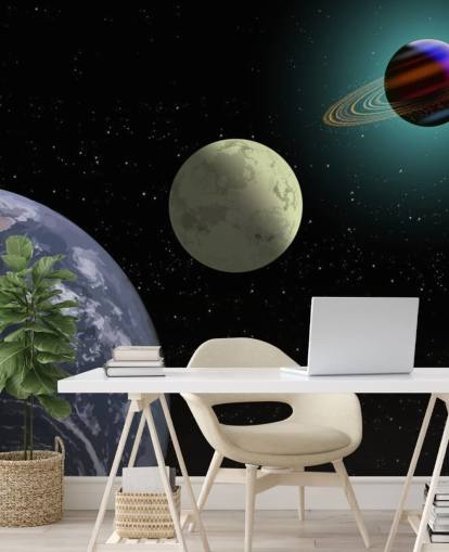 Erde, Mond und Saturn Fototapete