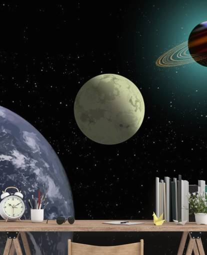 Earth Moon And Saturn Wallpaper Mural Earth Moon And Saturn Wallpaper Mural