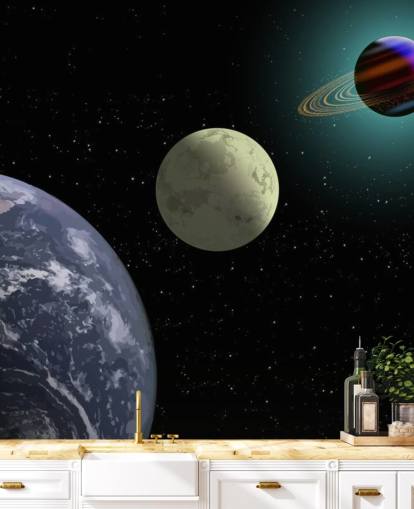 Mural da Lua da Terra e Saturno