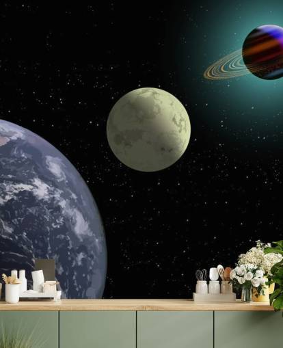 Earth Moon And Saturn Wallpaper Mural Earth Moon And Saturn Wallpaper Mural
