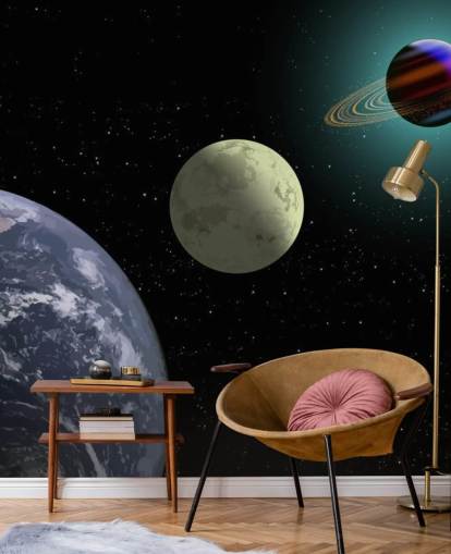 Earth Moon And Saturn Wallpaper Mural