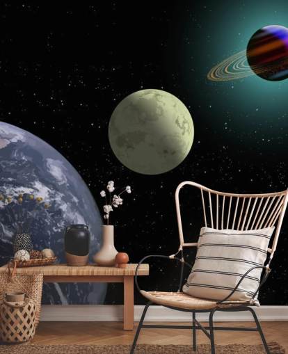 Earth Moon And Saturn Wallpaper Mural