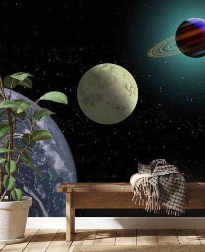 Earth Moon And Saturn Wallpaper Mural Earth Moon And Saturn Wallpaper Mural