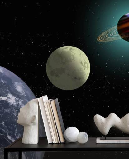 Earth Moon En Saturn Behang Muurschildering