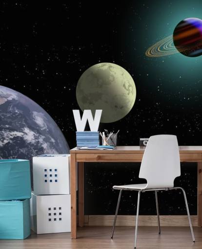 Carta da parati murale con luna e Saturno