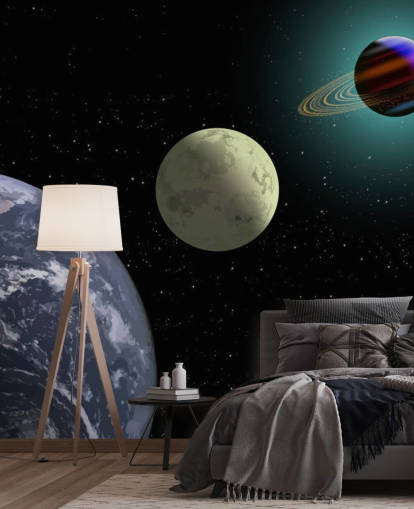 Carta da parati murale con luna e Saturno Carta da parati murale con luna e Saturno