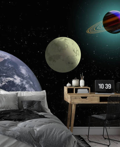 Earth Moon ja Saturn Taustakuva Seinämaalaus