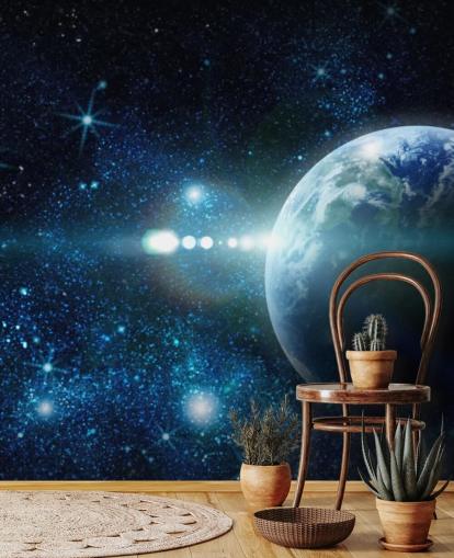 papier peint de planète personnalisable bleu foncé et blanc appelé Realistic Planet Earth in Space pour les chambres papier peint de planète personnalisable bleu foncé et blanc appelé Realistic Planet Earth in Space pour les chambres