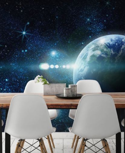 dark blue and white customizable planet wallpaper called Realistic Planet Earth in Space for bedrooms