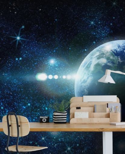 dark blue and white customisable planet wallpaper called Realistic Planet Earth in Space for bedrooms