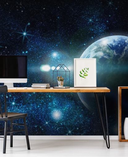 dark blue and white customizable planet wallpaper called Realistic Planet Earth in Space for bedrooms