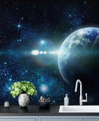 dark blue and white customisable planet wallpaper called Realistic Planet Earth in Space for bedrooms