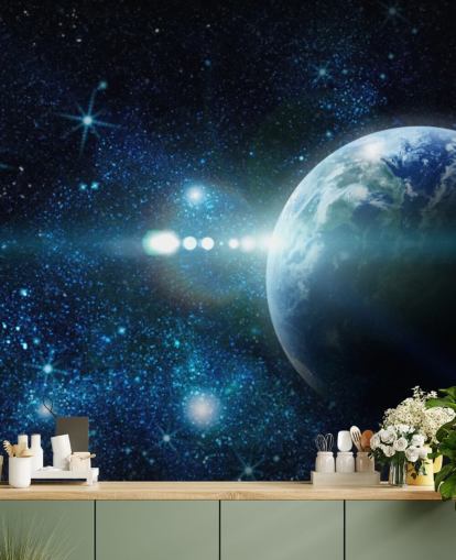 papel pintado de planetas personalizable en azul oscuro y blanco llamado Realistic Planet Earth in Space para dormitorios papel pintado de planetas personalizable en azul oscuro y blanco llamado Realistic Planet Earth in Space para dormitorios