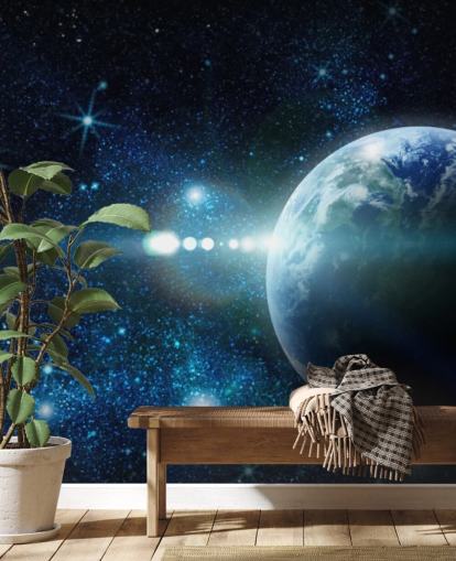 Personalisierbare Planetentapete in Dunkelblau und Weiß mit dem Namen Realistic Planet Earth in Space für Schlafzimmer Personalisierbare Planetentapete in Dunkelblau und Weiß mit dem Namen Realistic Planet Earth in Space für Schlafzimmer