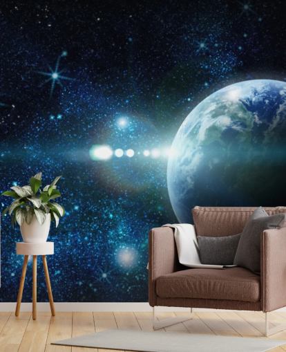 mørkeblå og hvit tilpassbar planet tapet kalt Realistic Planet Earth in Space for soverom