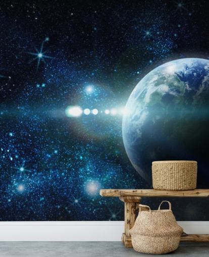 papel pintado de planetas personalizable en azul oscuro y blanco llamado Realistic Planet Earth in Space para dormitorios papel pintado de planetas personalizable en azul oscuro y blanco llamado Realistic Planet Earth in Space para dormitorios