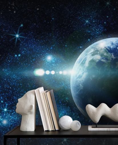 dark blue and white customisable planet wallpaper called Realistic Planet Earth in Space for bedrooms