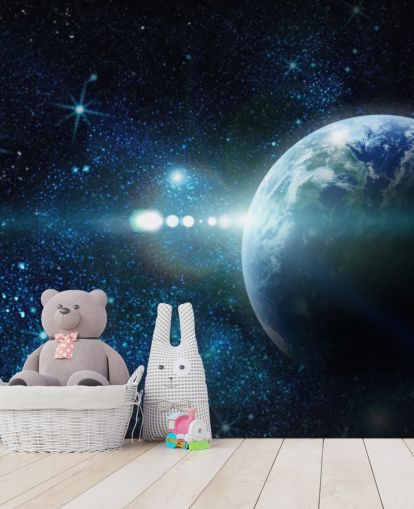 dark blue and white customisable planet wallpaper called Realistic Planet Earth in Space for bedrooms