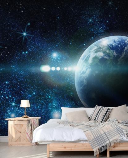 dark blue and white customizable planet wallpaper called Realistic Planet Earth in Space for bedrooms