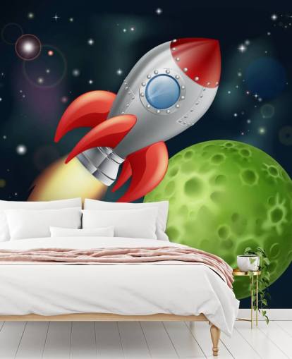 Cartoon Rocket Speeding Across Space Mural Cartoon Rocket Speeding Across Space Mural