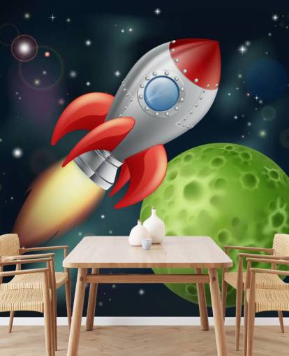 Cartoon Rocket Speeding Across Space Mural Cartoon Rocket Speeding Across Space Mural