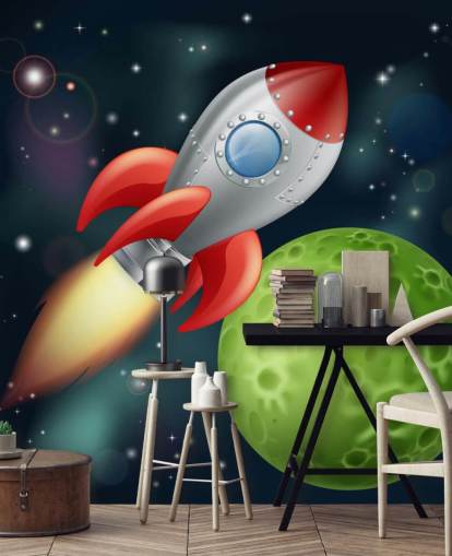 Mural Cohete a toda velocidad por el espacio Mural Cohete a toda velocidad por el espacio