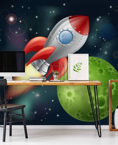 Cartoon Rocket Speeding Across Space Mural Cartoon Rocket Speeding Across Space Mural