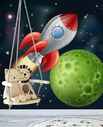 Cartoon Rocket Speeding Across Space Mural Cartoon Rocket Speeding Across Space Mural