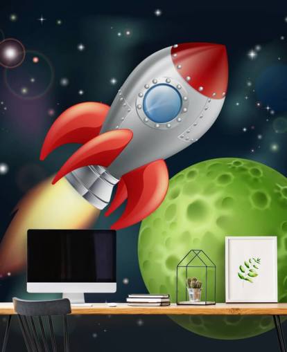 Cartoon Rocket Speeding Across Space Mural