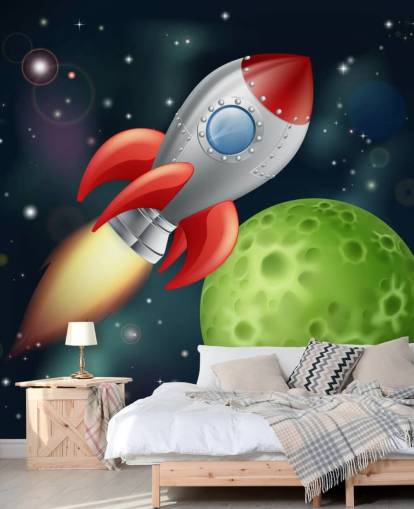 Cartoon Rocket Speeding Across Space Mural Cartoon Rocket Speeding Across Space Mural