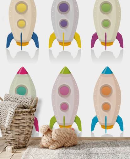 Papel pintado de dibujos animados cohetes alineados