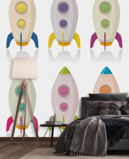 Cartoon Rockets Lined Up Wallpaper