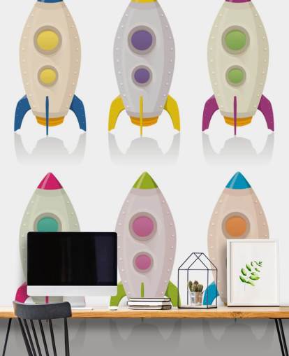 Cartoon Rockets Lined Up Wallpaper