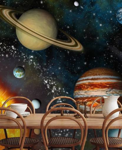 fargerikt tilpassbart romtapet veggmaleri kalt 3D Solar System for barnas soverom fargerikt tilpassbart romtapet veggmaleri kalt 3D Solar System for barnas soverom