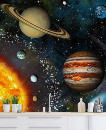 mural colorido de papel de parede espacial personalizável chamado 3D Solar System para quarto de criança mural colorido de papel de parede espacial personalizável chamado 3D Solar System para quarto de criança
