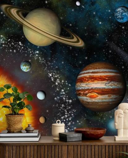 mural colorido de papel de parede espacial personalizável chamado 3D Solar System para quarto de criança mural colorido de papel de parede espacial personalizável chamado 3D Solar System para quarto de criança
