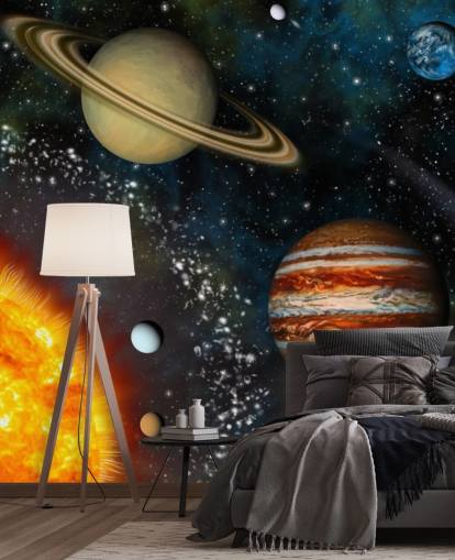 Buntes, individuell gestaltbares Weltraum-Wandbild mit dem Titel 3D Solar System für das Kinderzimmer Buntes, individuell gestaltbares Weltraum-Wandbild mit dem Titel 3D Solar System für das Kinderzimmer