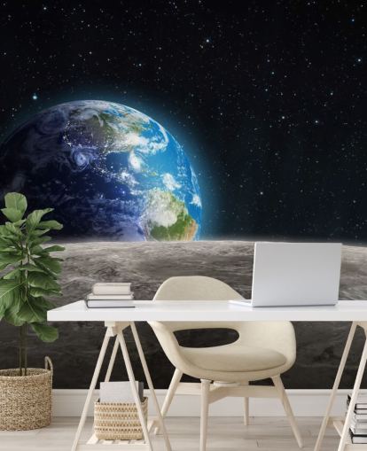 mural oscuro personalizado de papel pintado de tierra y luna llamado Rising Earth para dormitorios