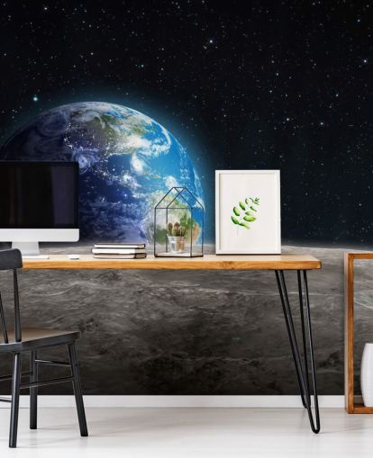 dark custom earth and moon wallpaper mural called Rising Earth for bedrooms